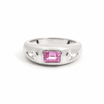 Rings 6 / White Gold / 14K 14K & 18K Gold Emerald Cut Pink Sapphire & Diamond Dome Ring