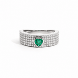 Rings 6 / White Gold / 14K 14K & 18K Gold Heart Emerald and Pave Diamond Ring