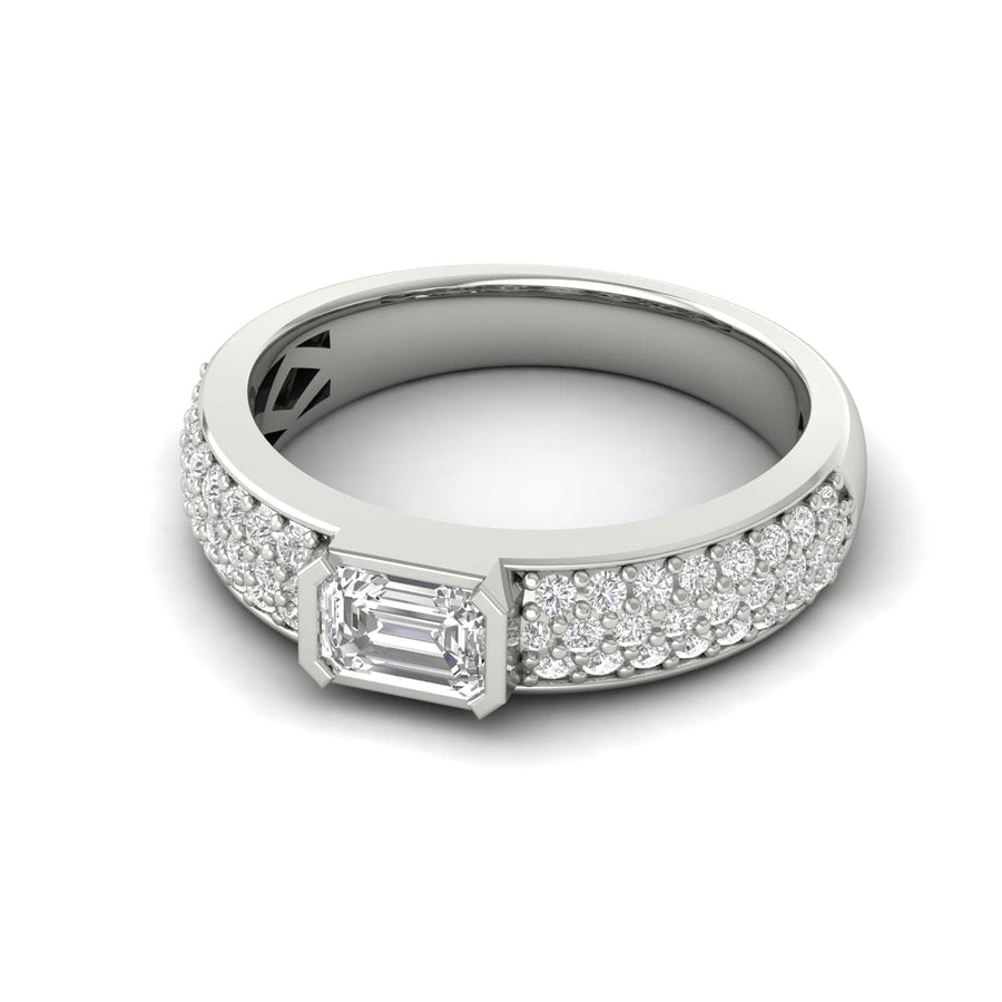 Rings 6 / White Gold / 14K 14K & 18K Gold Horizontal Emerald Cut Diamond with Micro-Pave Diamond Ring, Lab Grown