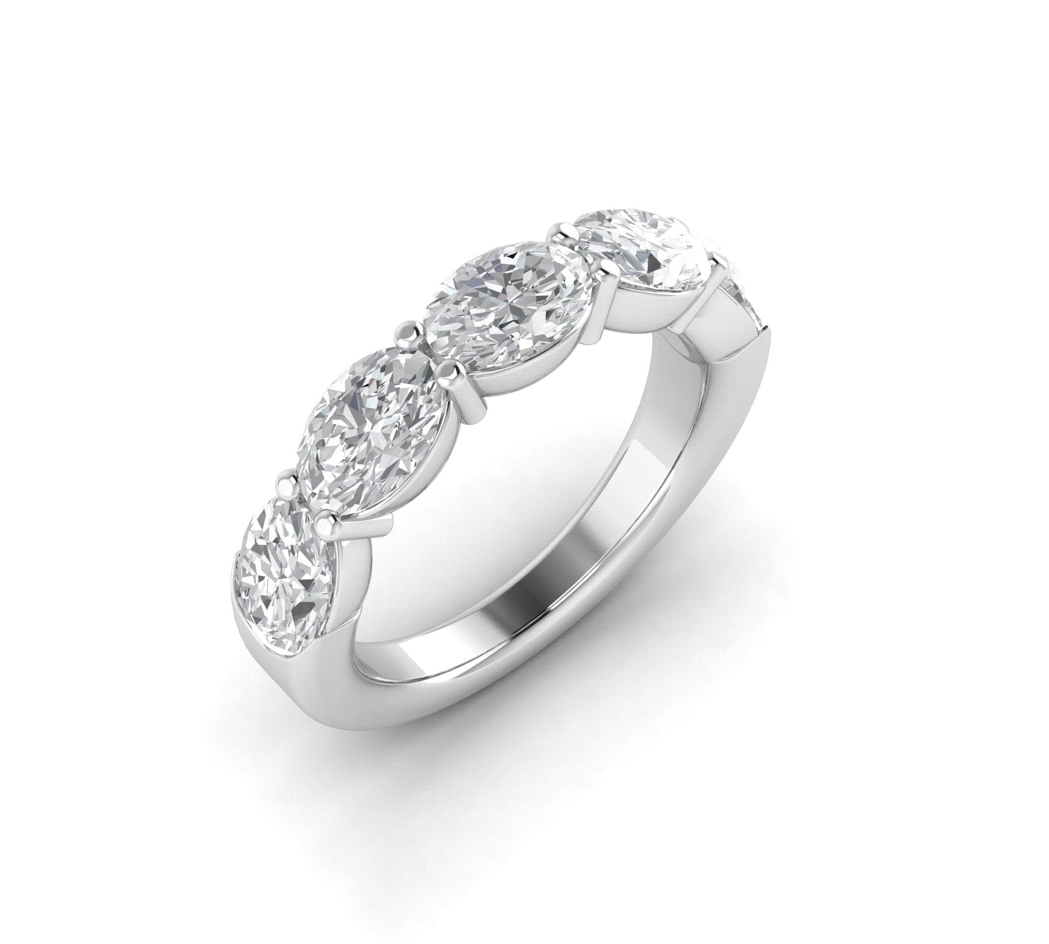 Rings 6 / White Gold / 14K 14K & 18K Gold Oval East West Diamond Eternity Ring, Lab Grown