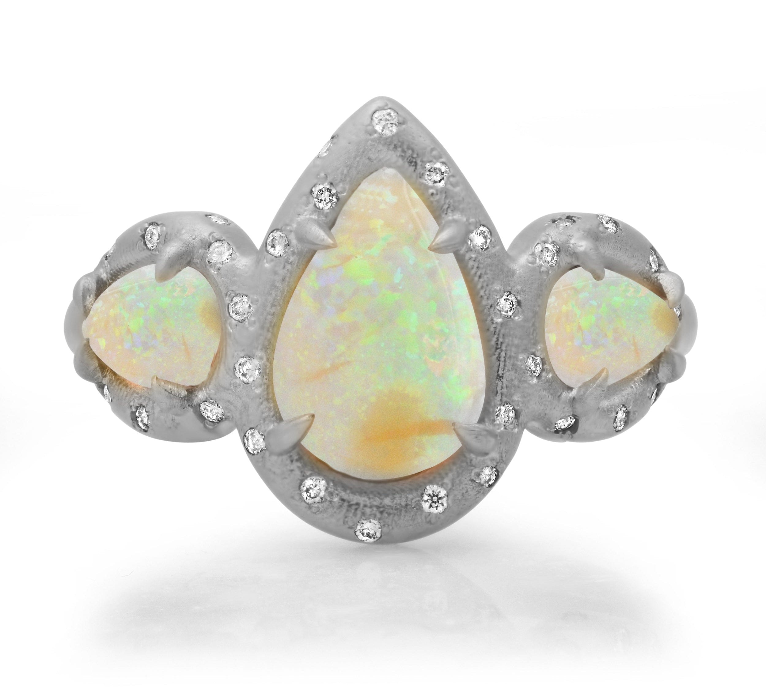 Rings 6 / White Gold / 14K 14K & 18K Three Opal and Diamond Ring