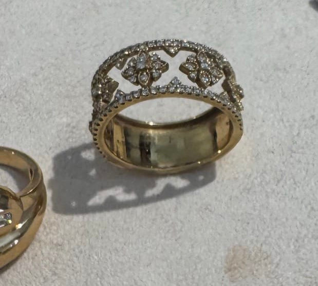 Rings 6 / White Gold / 14K 14K Solid Gold Thick Band with Antique Diamond Ring