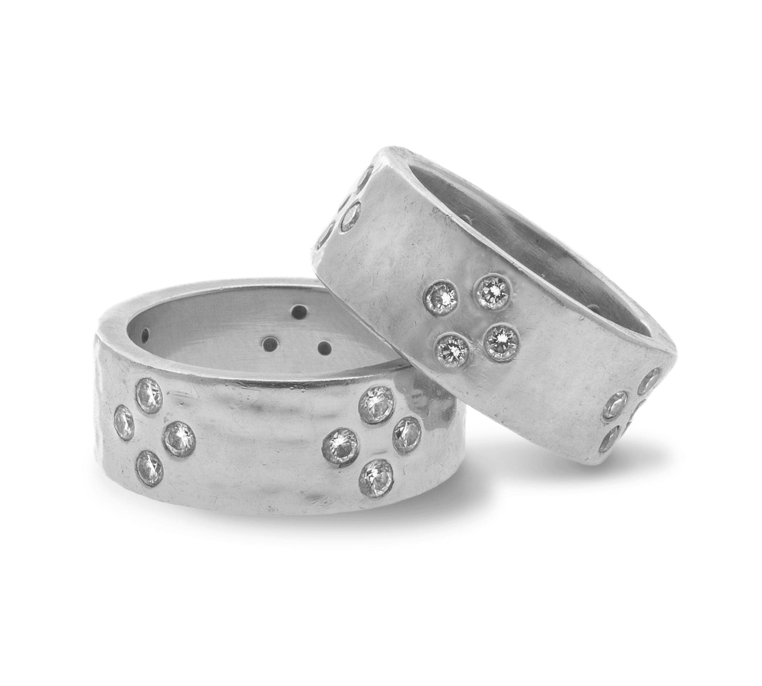 Rings 6 / White Gold / 14K 14K Solid Gold Thick Band with Diamonds Signature Ring