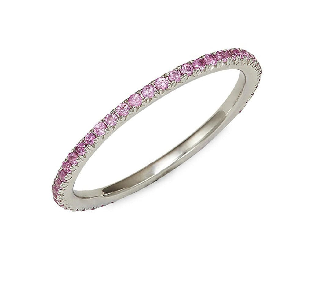 Rings 6 / White Gold 14K Gold and Pink Sapphire Eternity Stacking Rings