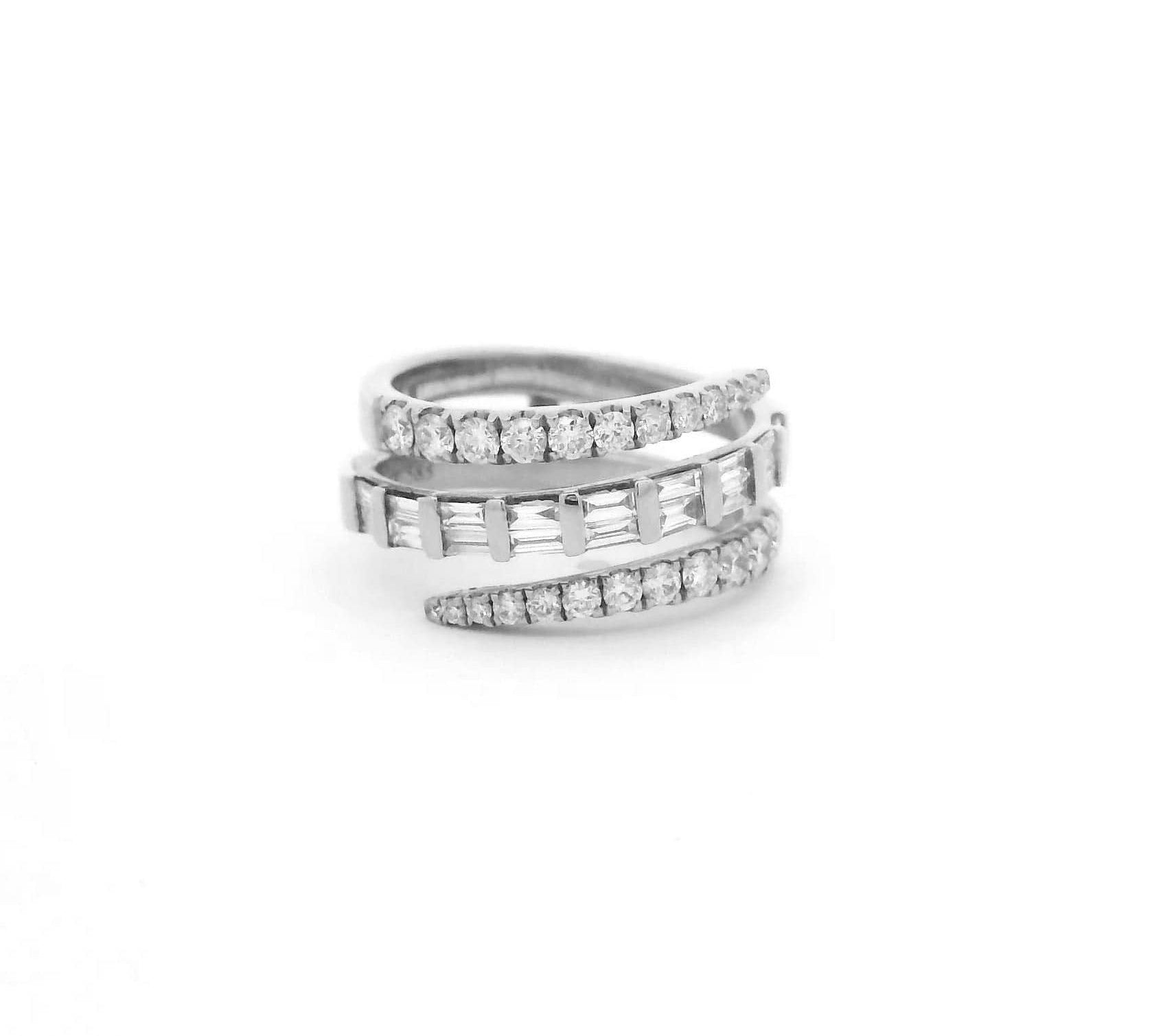 Rings 6" / White Gold 14K Gold Round and Emerald Cut Diamond Wrap Around Ring