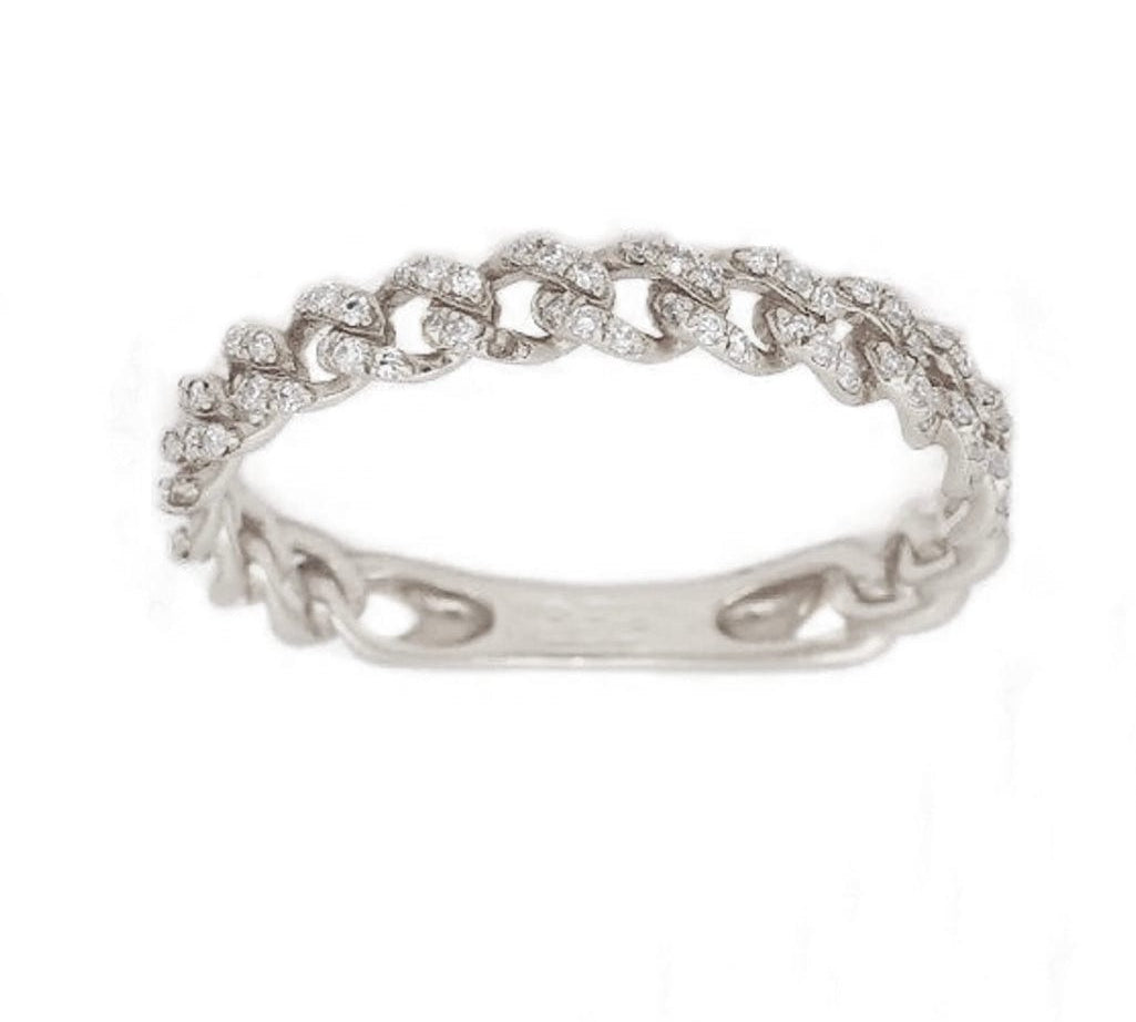 Rings 6 / White Gold 14K Gold Small Cuban Chain Micro-Pave Diamond Ring