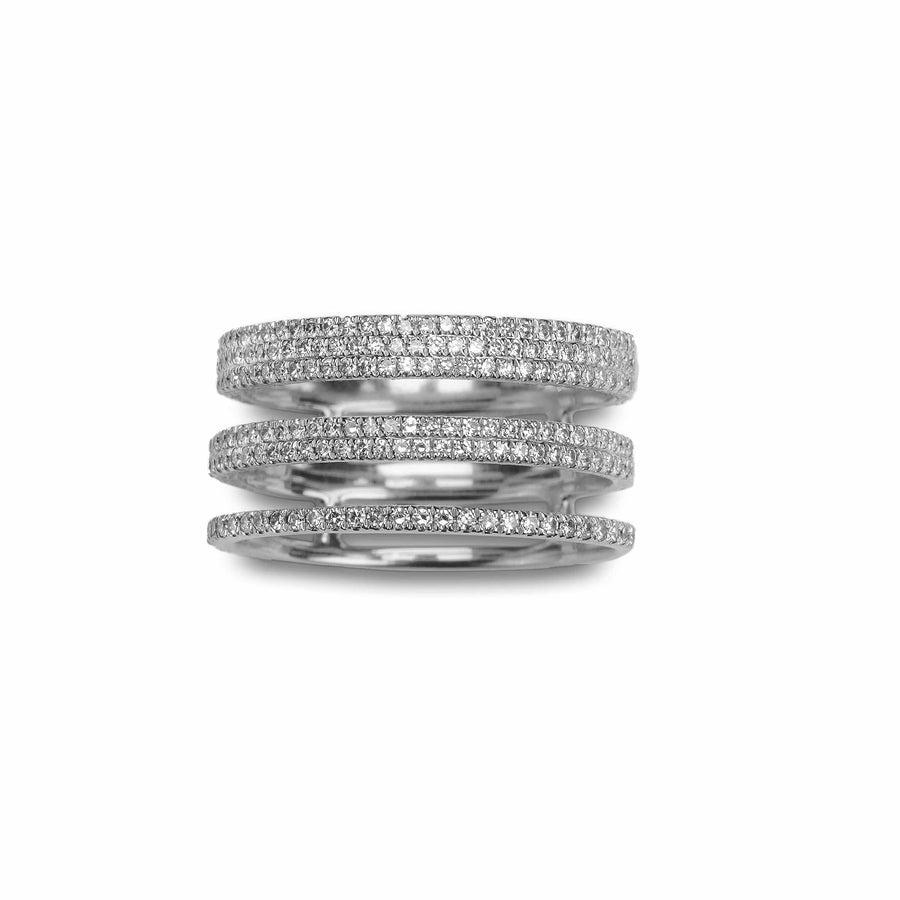 Rings 6 / White Gold 14K Gold Triple Micro-Pave Diamond Ring, Micro-Pave Bands, Pinky or Midi