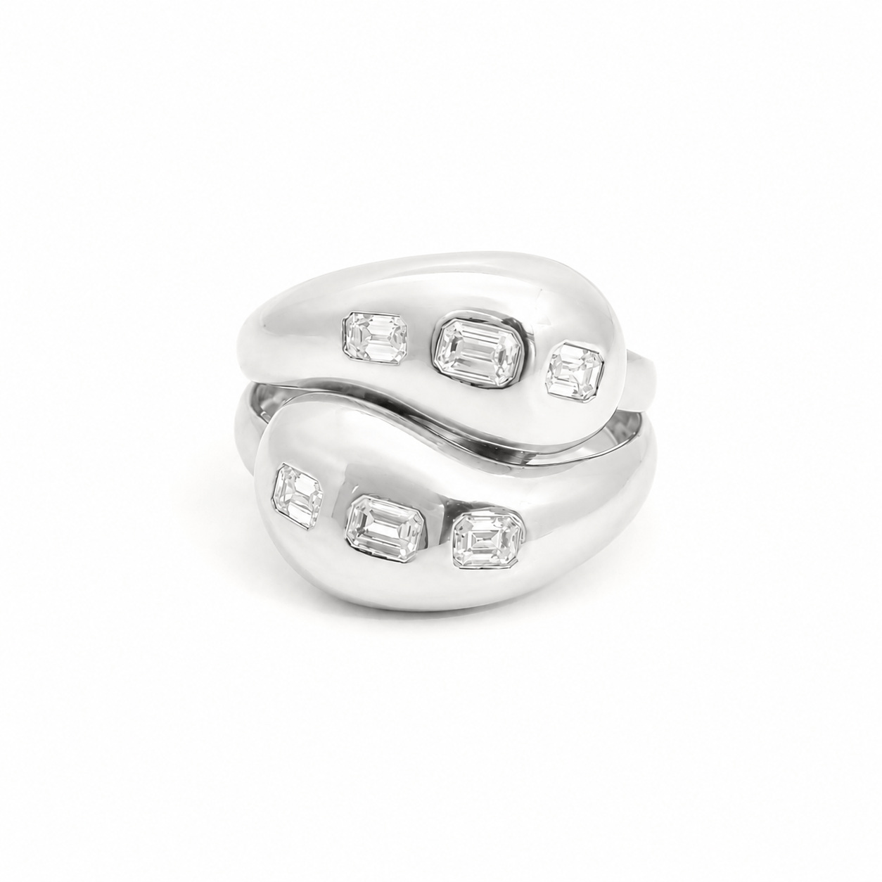 Rings 6 / White Gold 18K Gold Diamond Dome Diamond Wave Ring