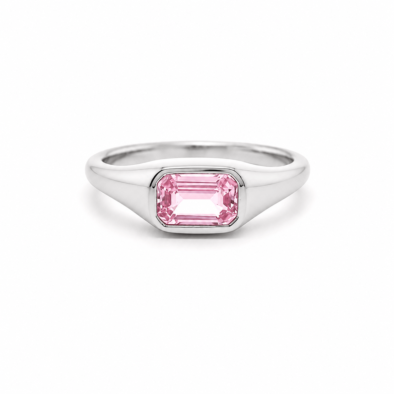 Rings 6 / White Gold 18K Gold East West Pink Sapphire Baby Dome Ring