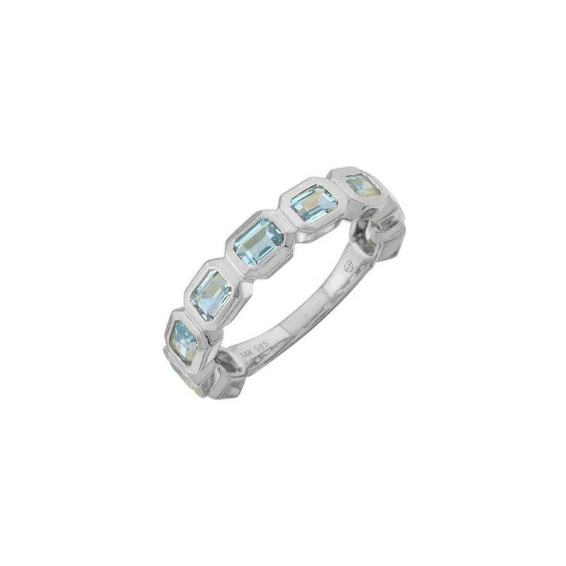 Rings 6 / White Gold Blue Topaz Bezel Sideways Set Eternity Ring