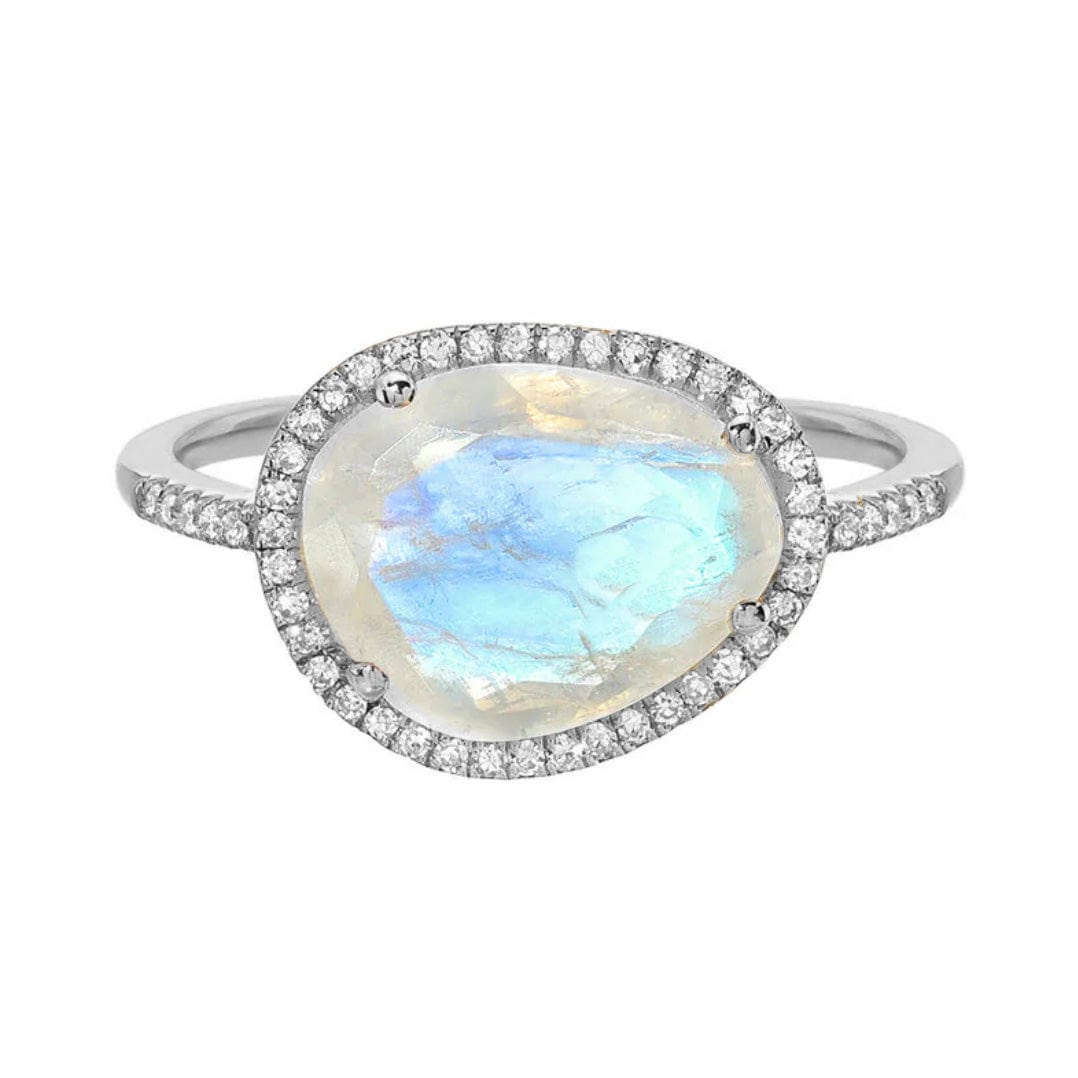 Rings 6 / White Gold Moonstone and Diamond Ring