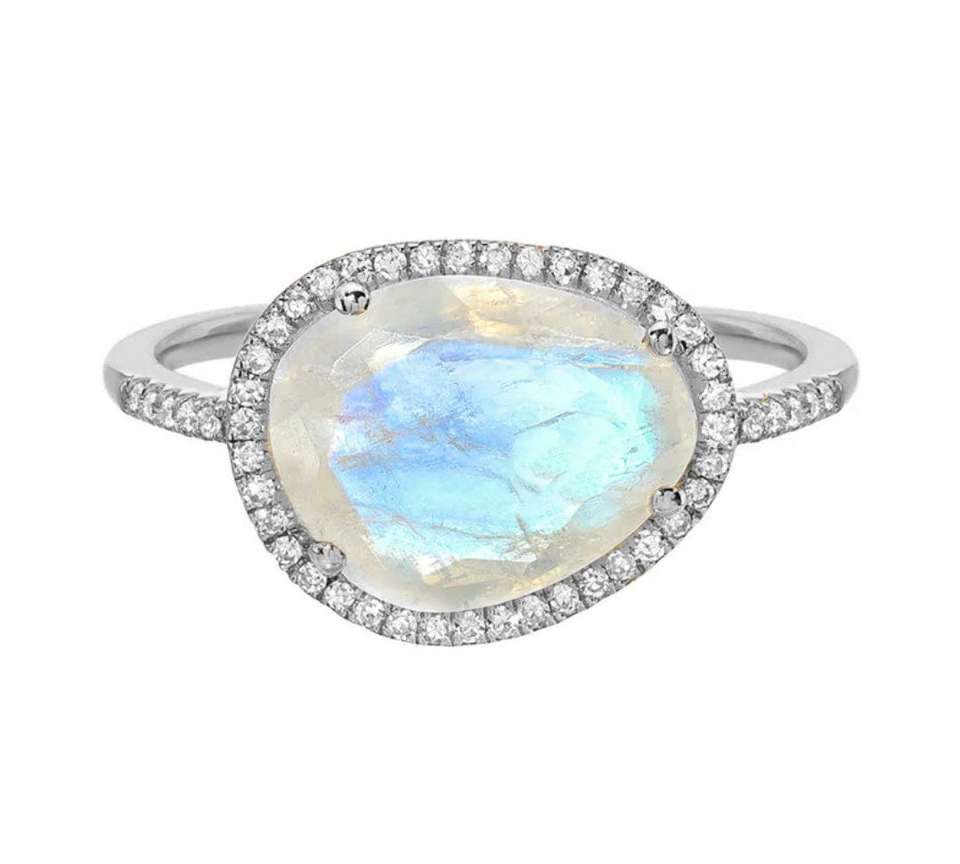 Rings 6 / White Gold Moonstone and Diamond Ring
