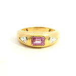 Rings 6 / Yellow Gold / 14K 14K & 18K Gold Emerald Cut Pink Sapphire & Diamond Dome Ring