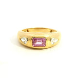Rings 6 / Yellow Gold / 14K 14K & 18K Gold Emerald Cut Pink Sapphire & Diamond Dome Ring