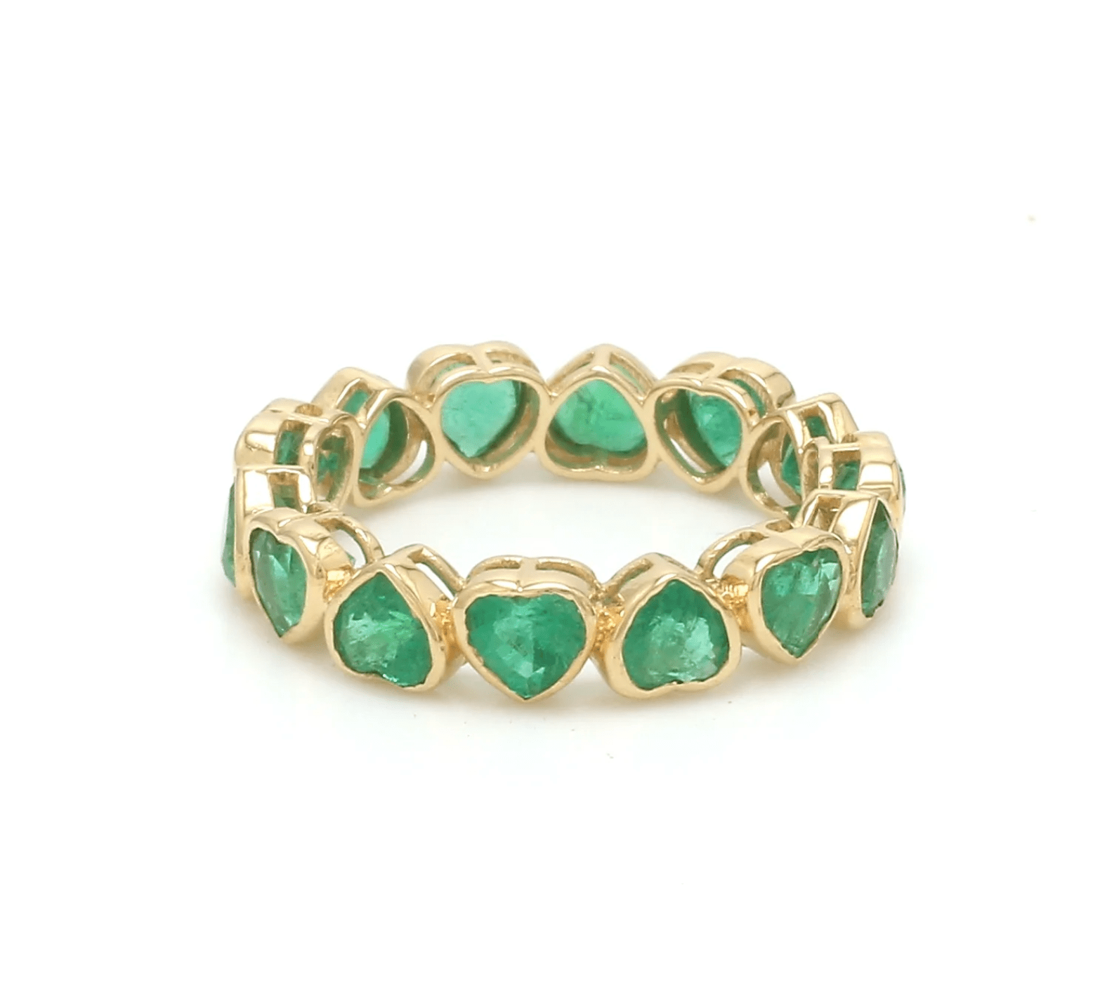 Rings 6 / Yellow Gold / 14K 14K & 18K Gold Emerald Heart Eternity Band, Bezel Set