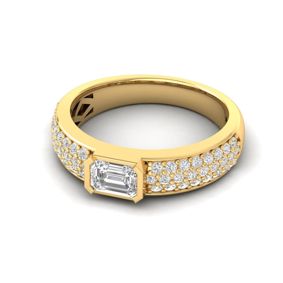 Rings 6 / Yellow Gold / 14K 14K & 18K Gold Horizontal Emerald Cut Diamond with Micro-Pave Diamond Ring, Lab Grown