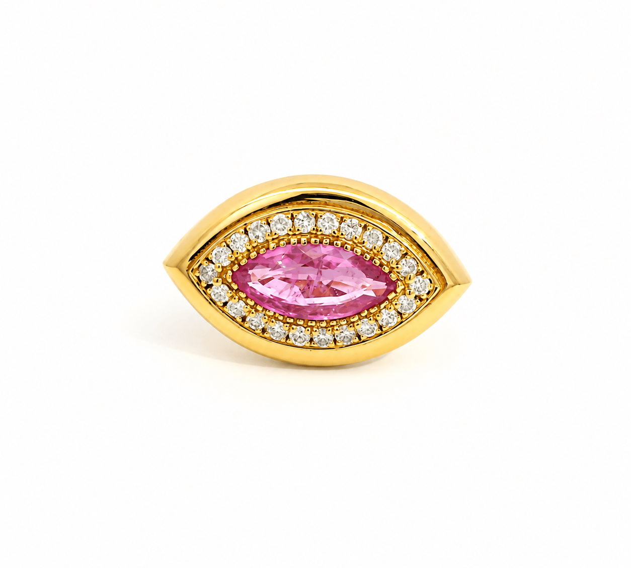 Rings 6 / yellow gold / 14K 14K & 18K Gold Marquise Pink Sapphire And Diamond Ring