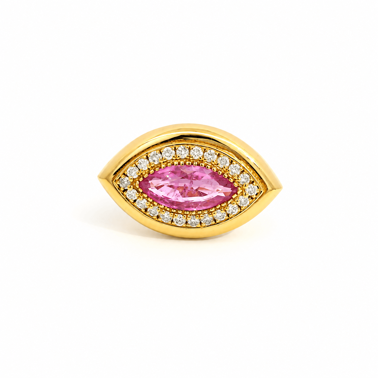 Rings 6 / yellow gold / 14K 14K & 18K Gold Marquise Pink Sapphire And Diamond Ring
