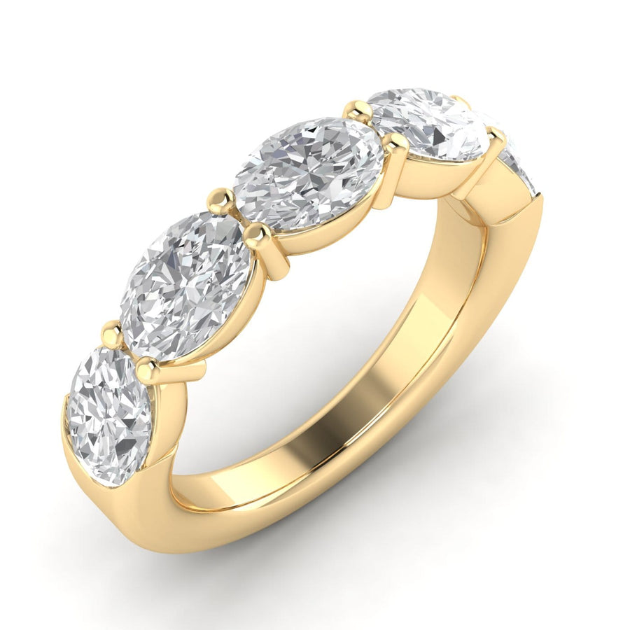 Rings 6 / Yellow Gold / 14K 14K & 18K Gold Oval East West Diamond Eternity Ring, Lab Grown