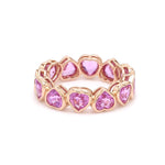 Rings 6 / Yellow Gold / 14K 14K & 18K Gold Pink Sapphire Heart Eternity Band, Bezel Set
