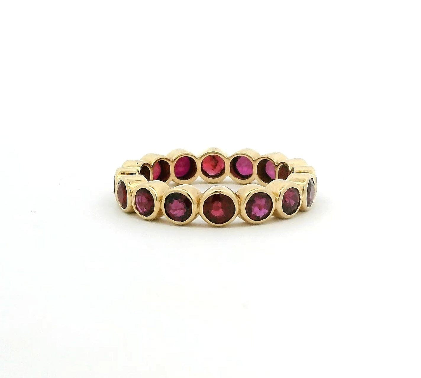 Rings 6 / Yellow Gold / 14K 14K & 18K Gold Ruby Sapphire Round Bezel Set Eternity Band