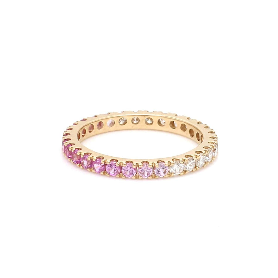 Rings 6 / Yellow Gold / 14K 14K & 18K Ombre Pink Sapphire & Diamond Eternity Ring