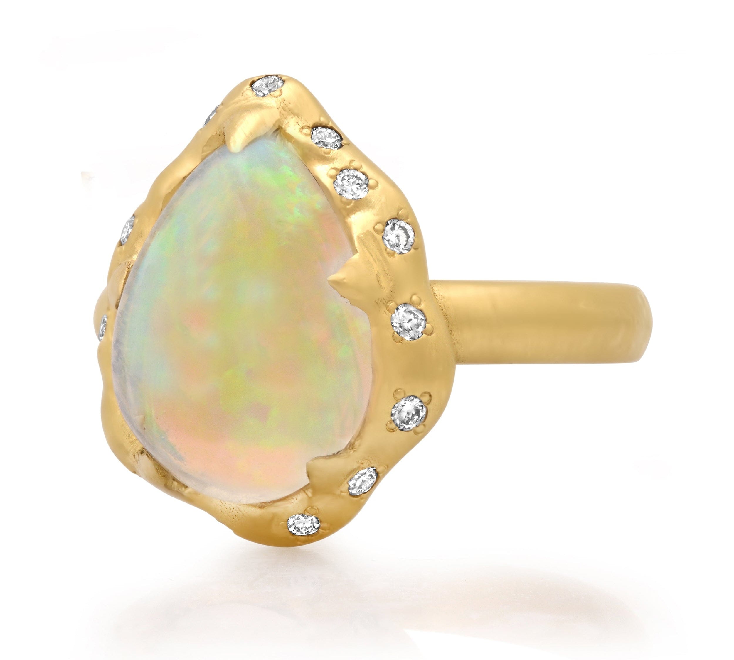 Rings 6 / Yellow Gold / 14K 14K & 18K Pear Opal and Diamond Ring
