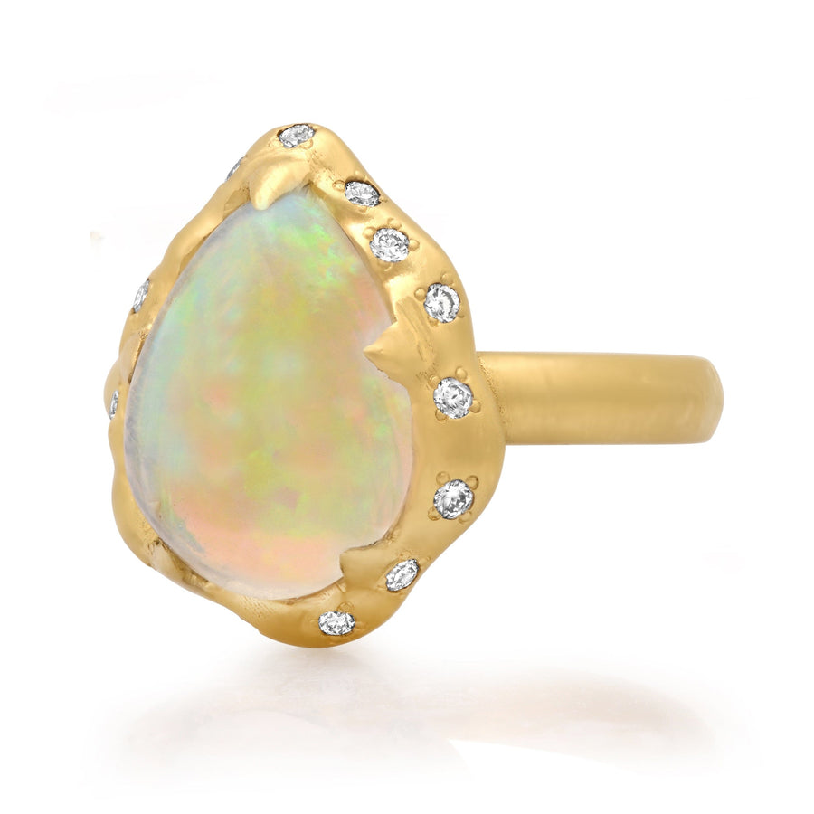 Rings 6 / Yellow Gold / 14K 14K & 18K Pear Opal and Diamond Ring