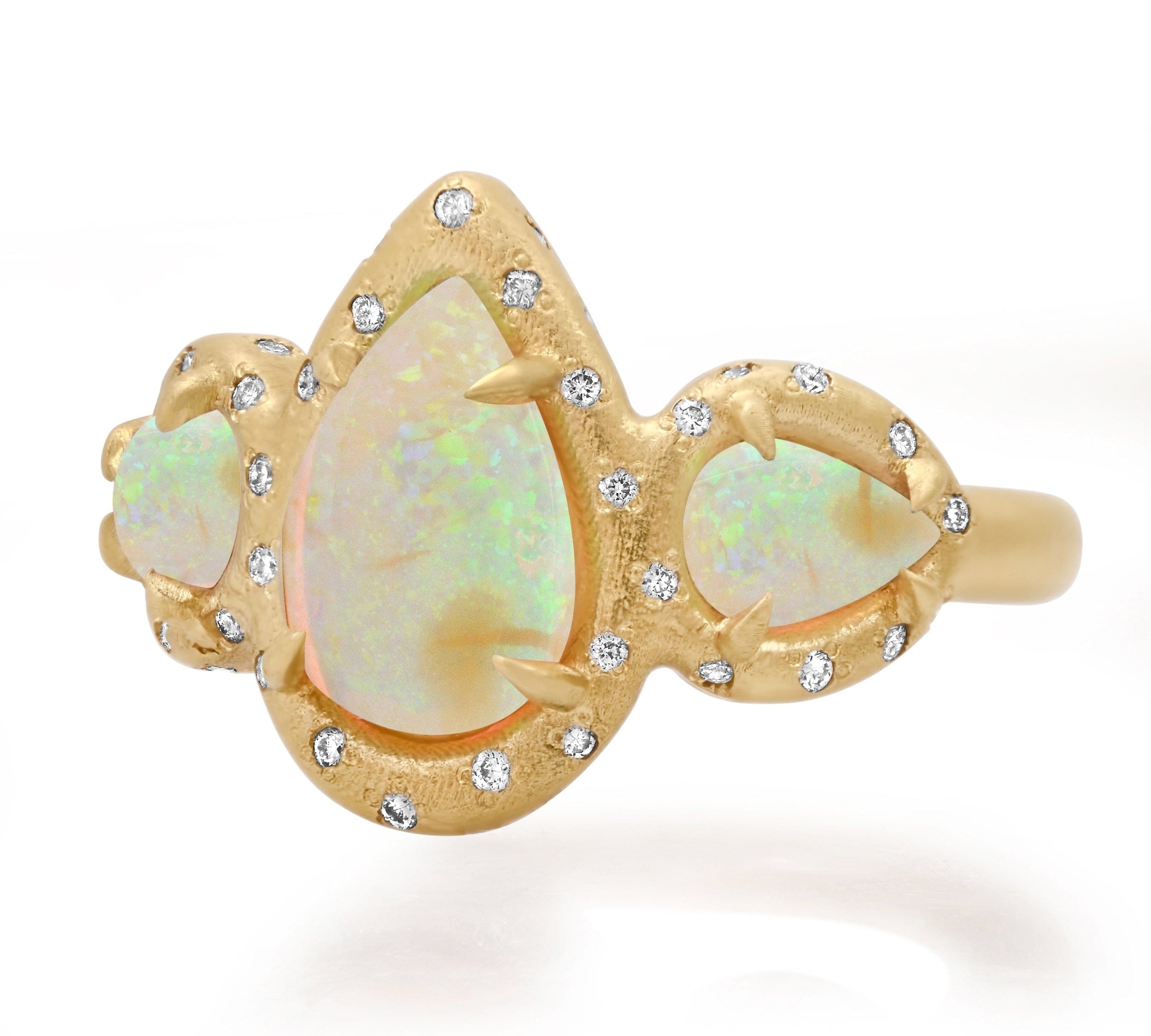 Rings 6 / Yellow Gold / 14K 14K & 18K Three Opal and Diamond Ring