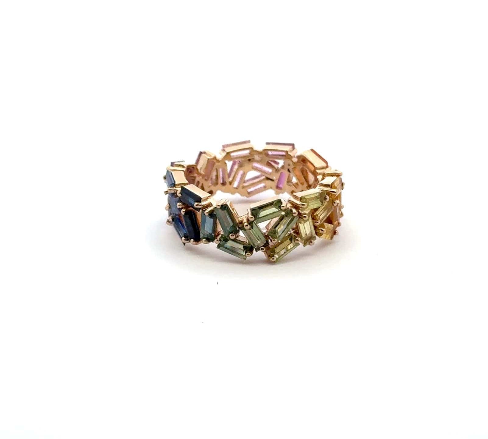 Rings 6 / Yellow Gold / 14K 14K and 18K Gold Rainbow Sapphire Eternity Band, Random Set