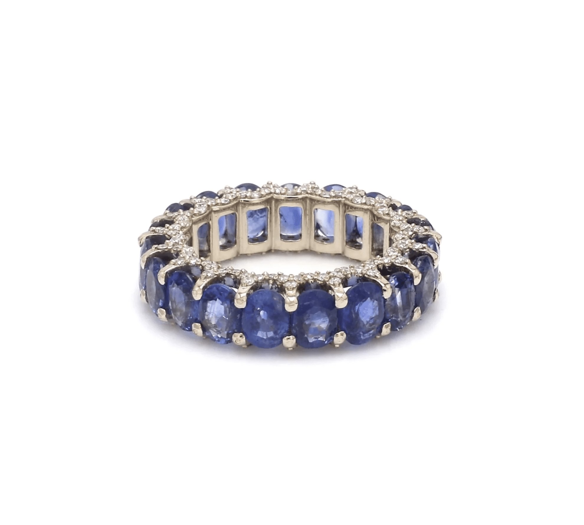 Rings 6 / Yellow Gold / 14K 14K or 18K Gold blue Sapphire and Pave Diamond Eternity Band