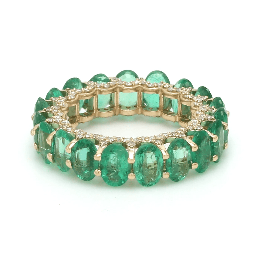 Rings 6 / Yellow Gold / 14K 14K or 18K Gold Emerald and Pave Diamond Eternity Band