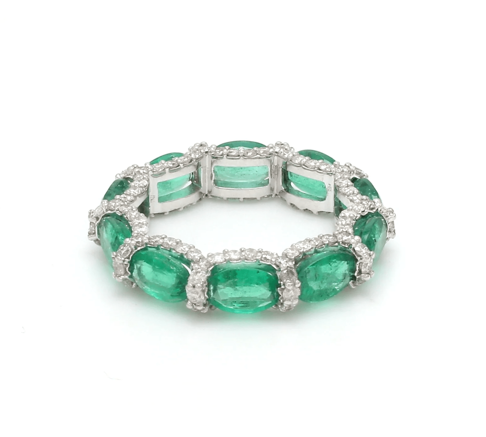 Rings 6 / Yellow Gold / 14K 14K or 18K Gold Oval East West Emerald and Pave 360 Diamond Eternity Band