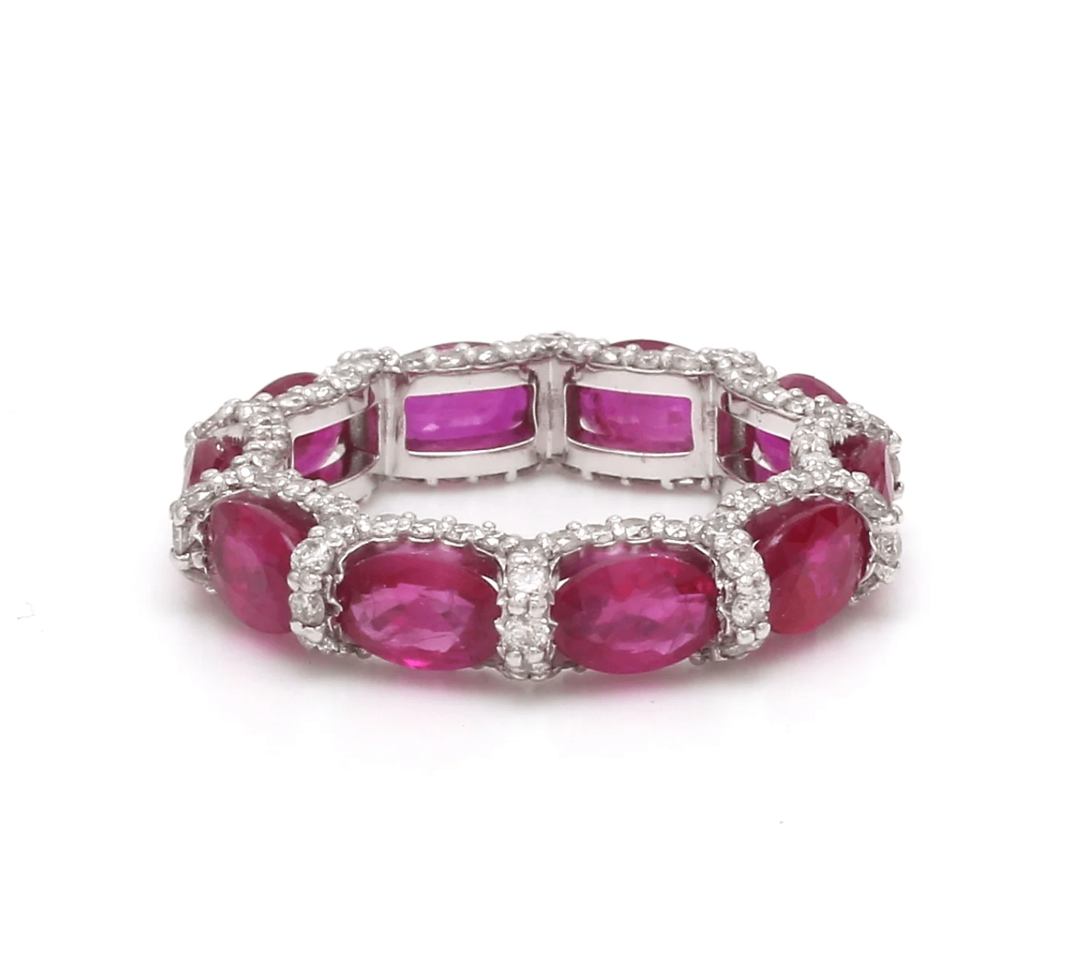 Rings 6 / Yellow Gold / 14K 14K or 18K Gold Oval East West Ruby and Pave 360 Diamond Eternity Band