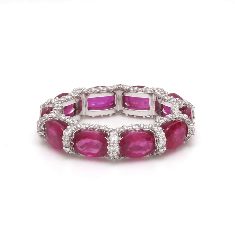 Rings 6 / Yellow Gold / 14K 14K or 18K Gold Oval East West Ruby and Pave 360 Diamond Eternity Band