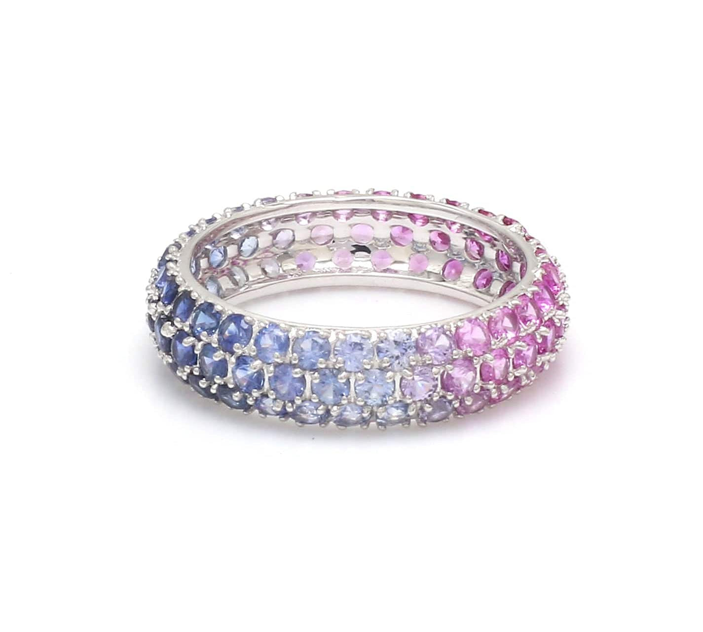 Rings 6 / Yellow Gold / 14K 14K or 18K Gold Pave Blue Pink Ombre Eternity Band