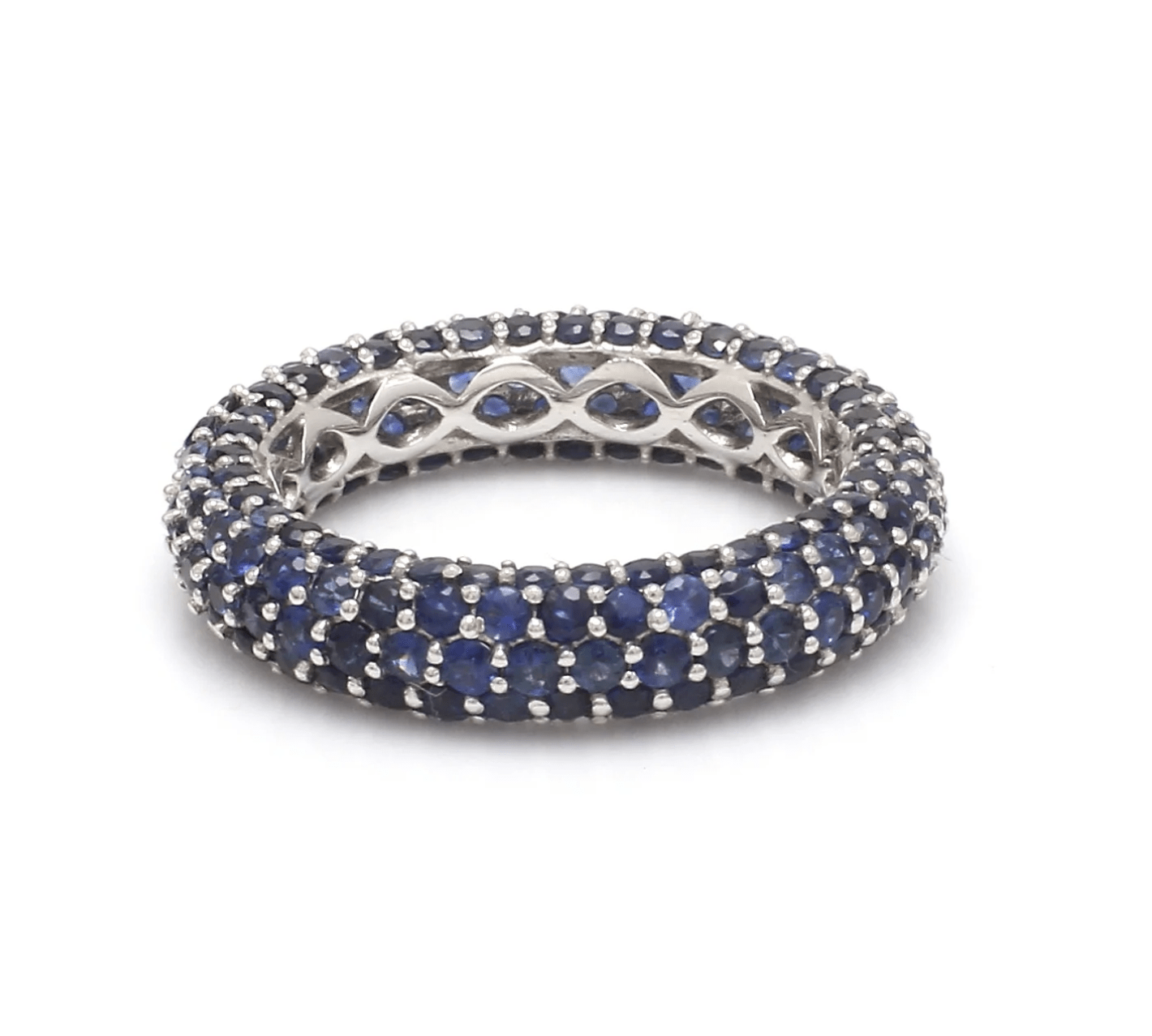 Rings 6 / Yellow Gold / 14K 14K or 18K Gold Pave Blue Sapphire Eternity Band