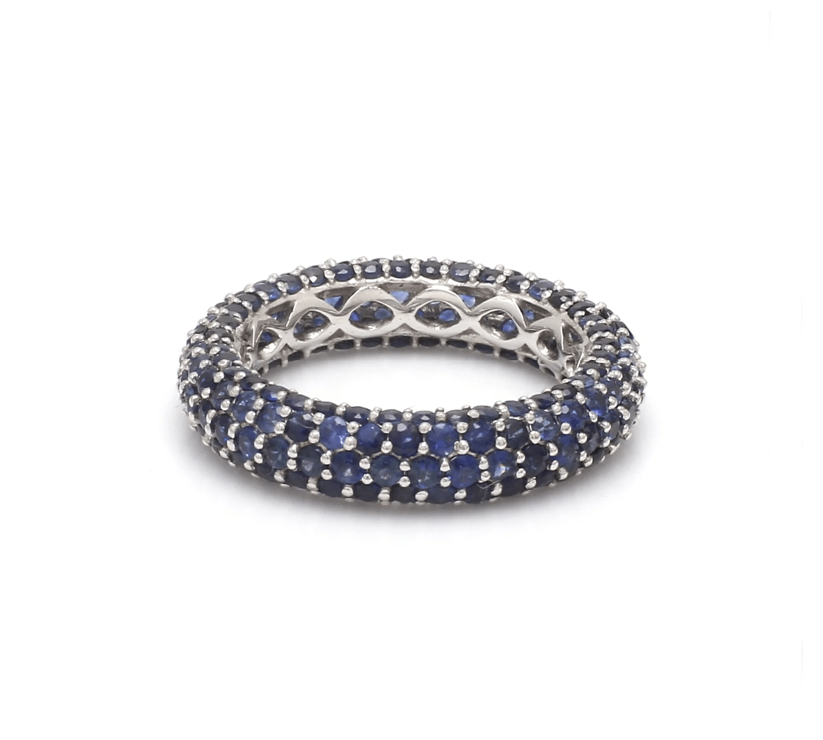 Rings 6 / Yellow Gold / 14K 14K or 18K Gold Pave Blue Sapphire Eternity Band