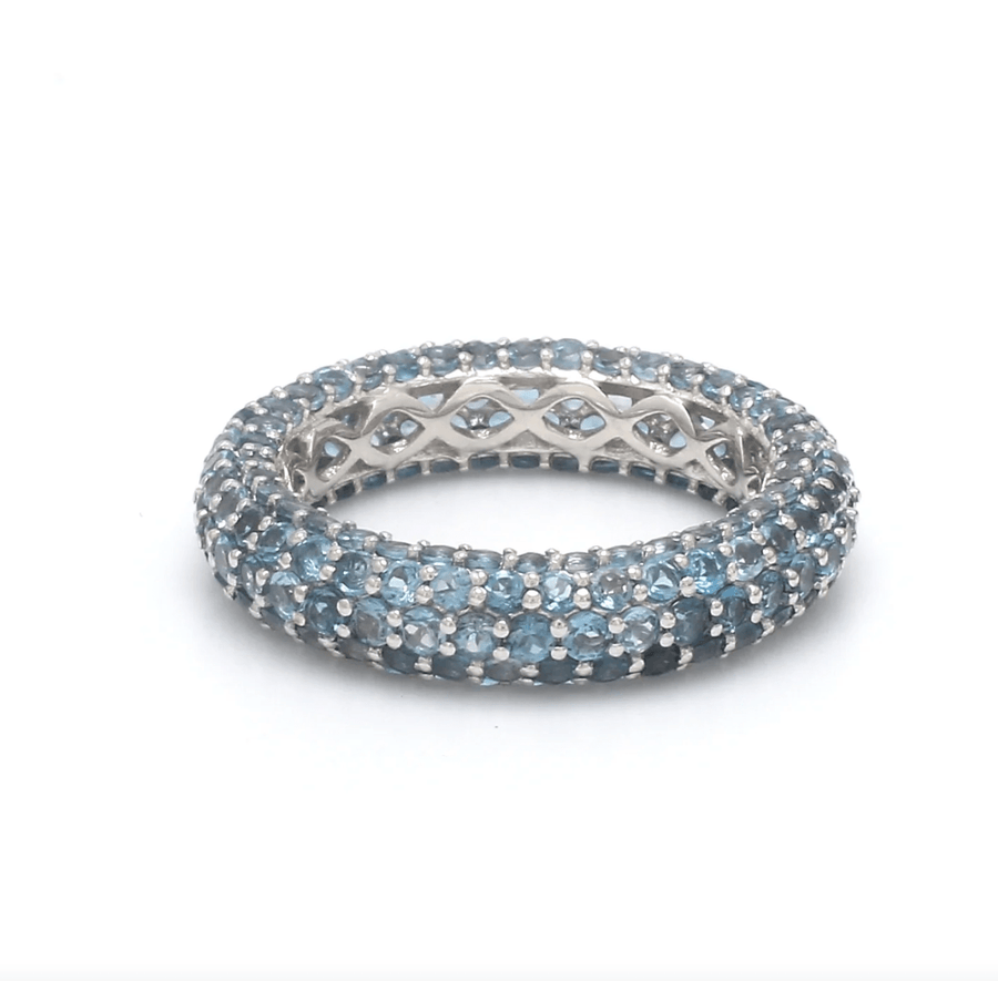 Rings 6 / Yellow Gold / 14K 14K or 18K Gold Pave Blue Topaz Eternity Band