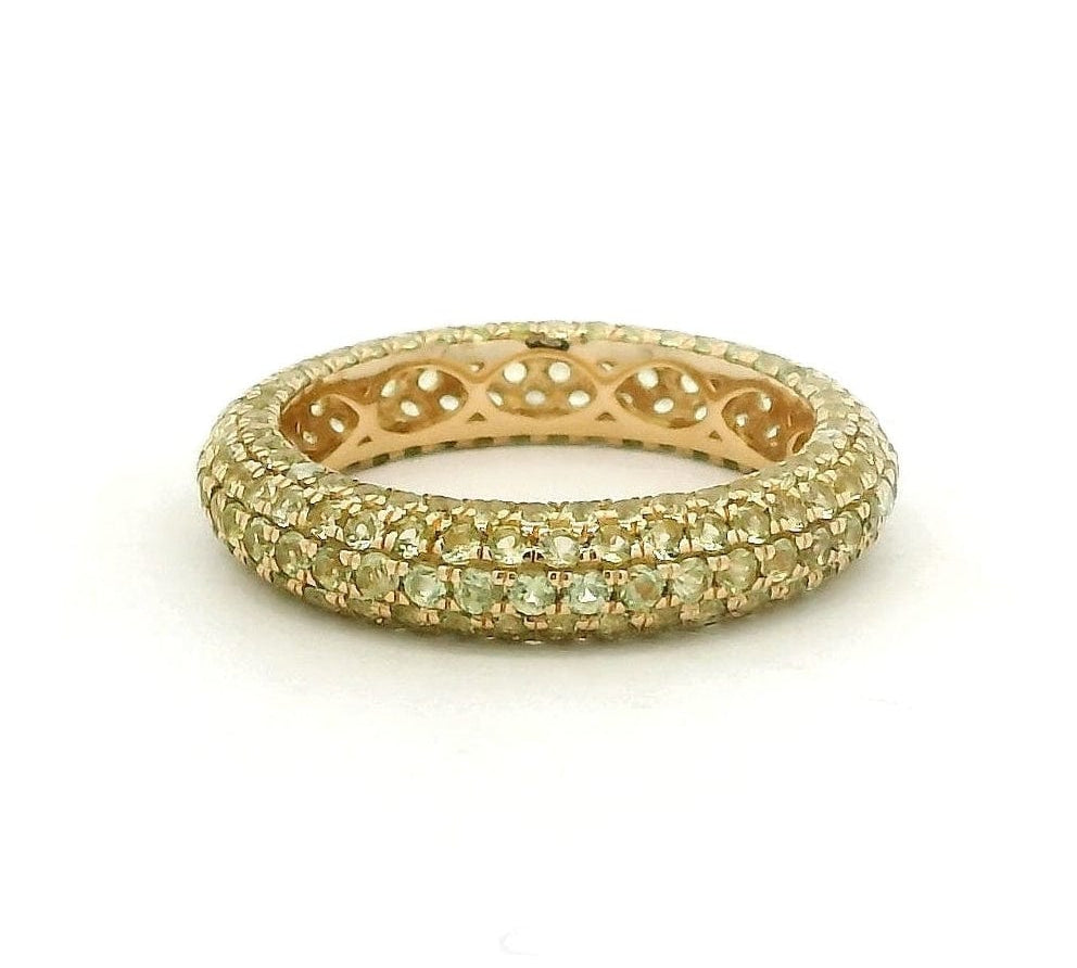 Rings 6 / Yellow Gold / 14K 14K or 18K Gold Pave Peridot Inside Outside Dome Eternity Band
