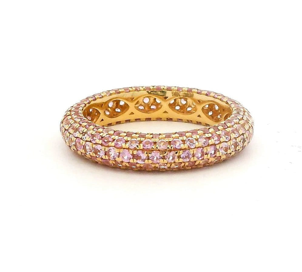 Rings 6 / Yellow Gold / 14K 14K or 18K Gold Pave Pink Sapphire Inside Outside Dome Eternity Band