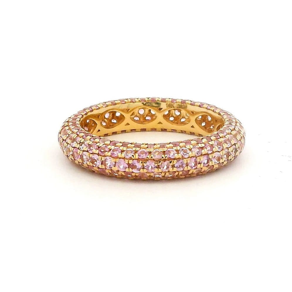 Rings 6 / Yellow Gold / 14K 14K or 18K Gold Pave Pink Sapphire Inside Outside Dome Eternity Band