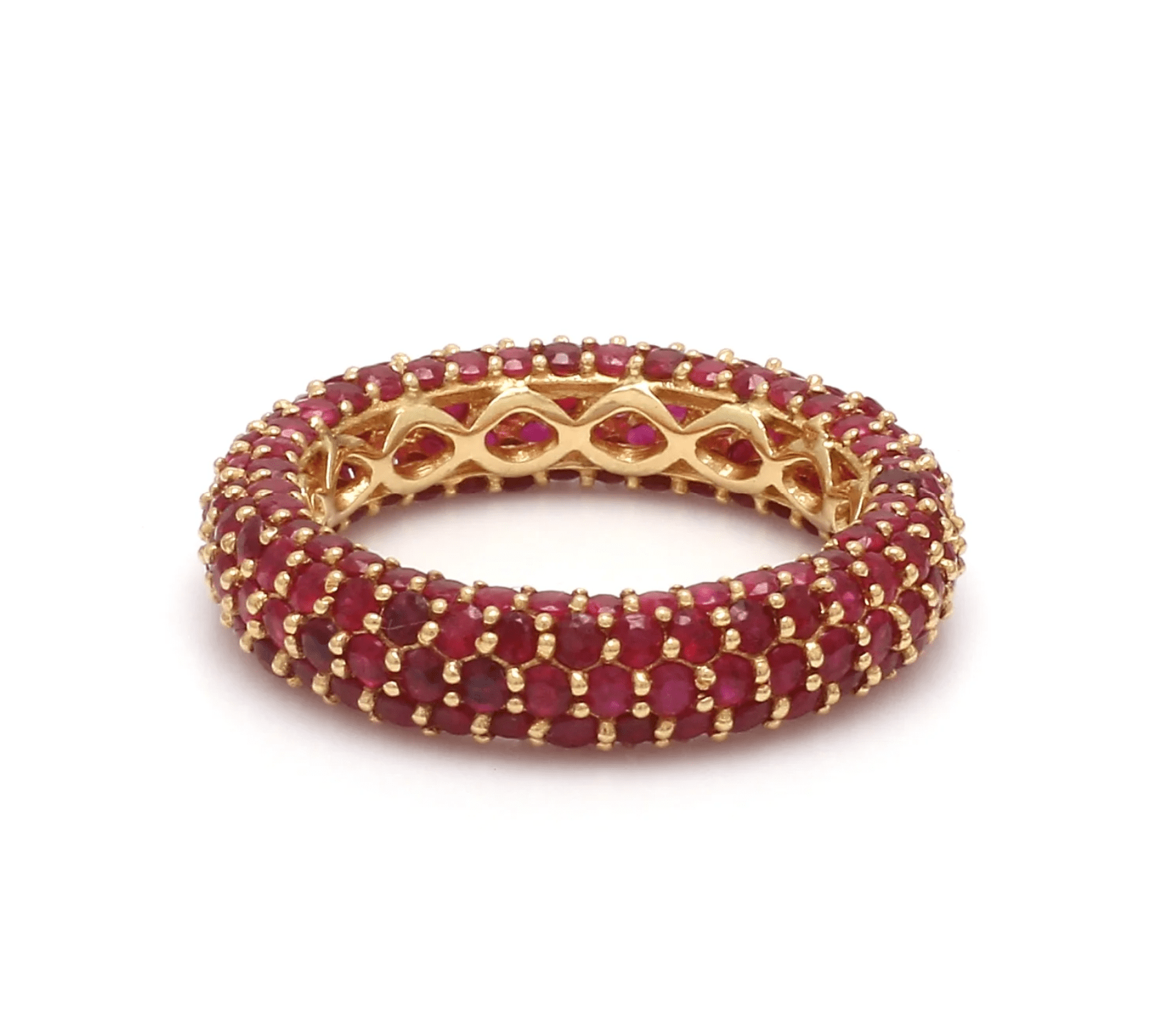 Rings 6 / Yellow Gold / 14K 14K or 18K Gold Pave Ruby Inside Outside Dome Eternity Band