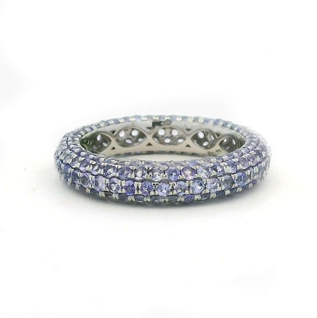 Rings 6 / Yellow Gold / 14K 14K or 18K Gold Pave Tanzanite Inside Outside Dome Eternity Band