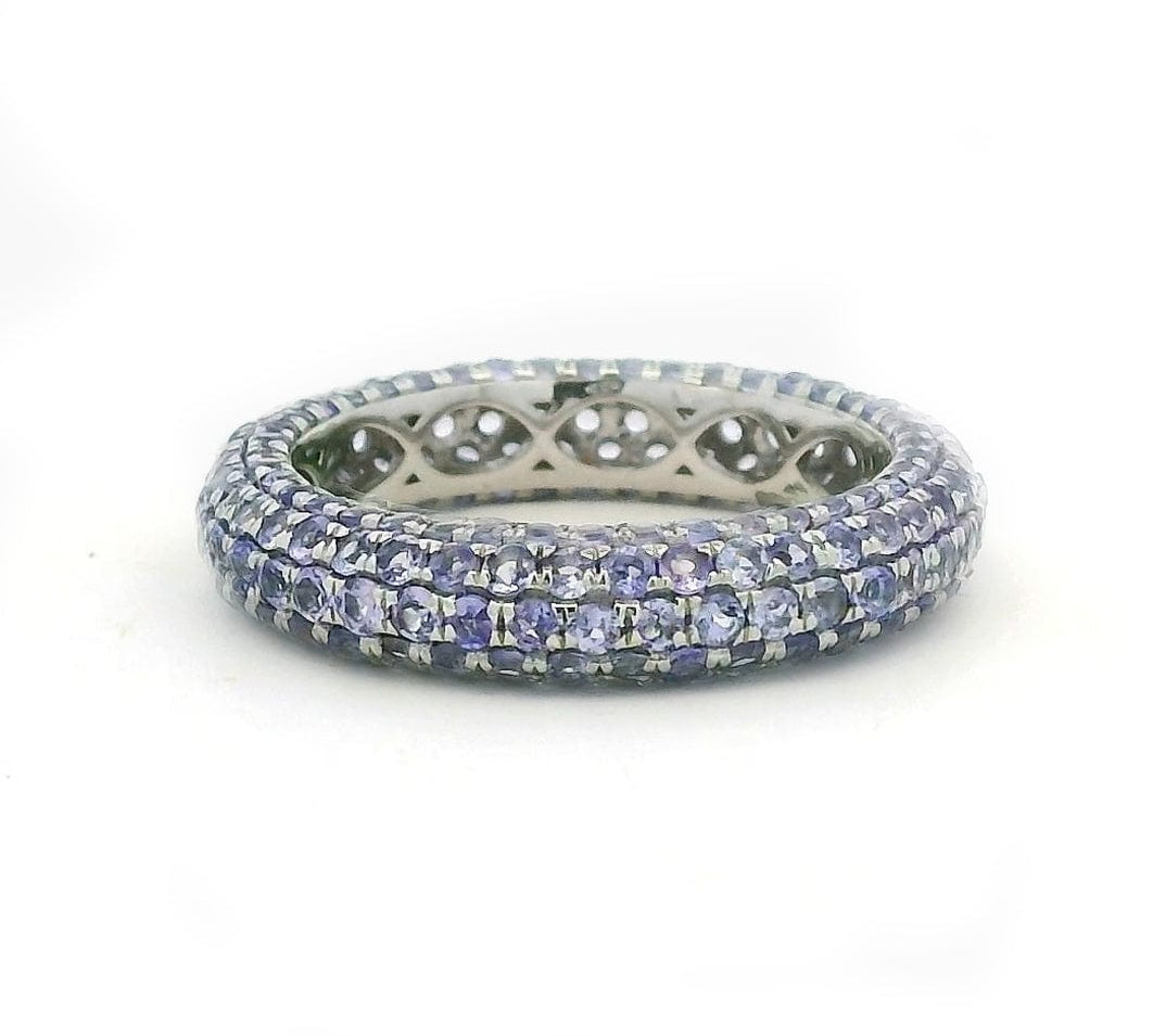 Rings 6 / Yellow Gold / 14K 14K or 18K Gold Pave Tanzanite Inside Outside Dome Eternity Band