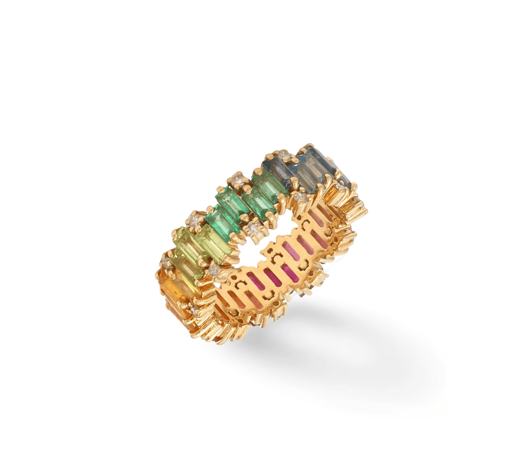 Rings 6 / Yellow Gold / 14K 14K or 18K Gold Rainbow Sapphire and Diamond Eternity Band, Random Set