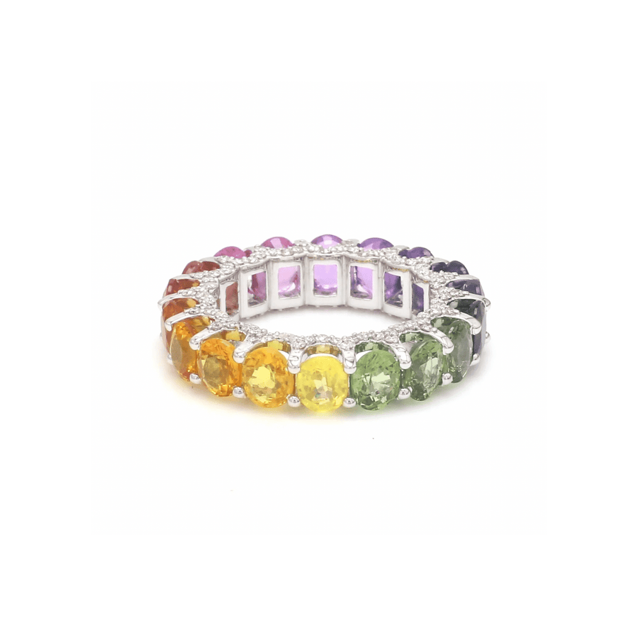 Rings 6 / Yellow Gold / 14K 14K or 18K Gold Rainbow Sapphire and Pave Diamond Eternity Band