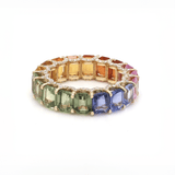 Rings 14K or 18K Gold Rainbow Sapphire and Pave Diamond Eternity Band