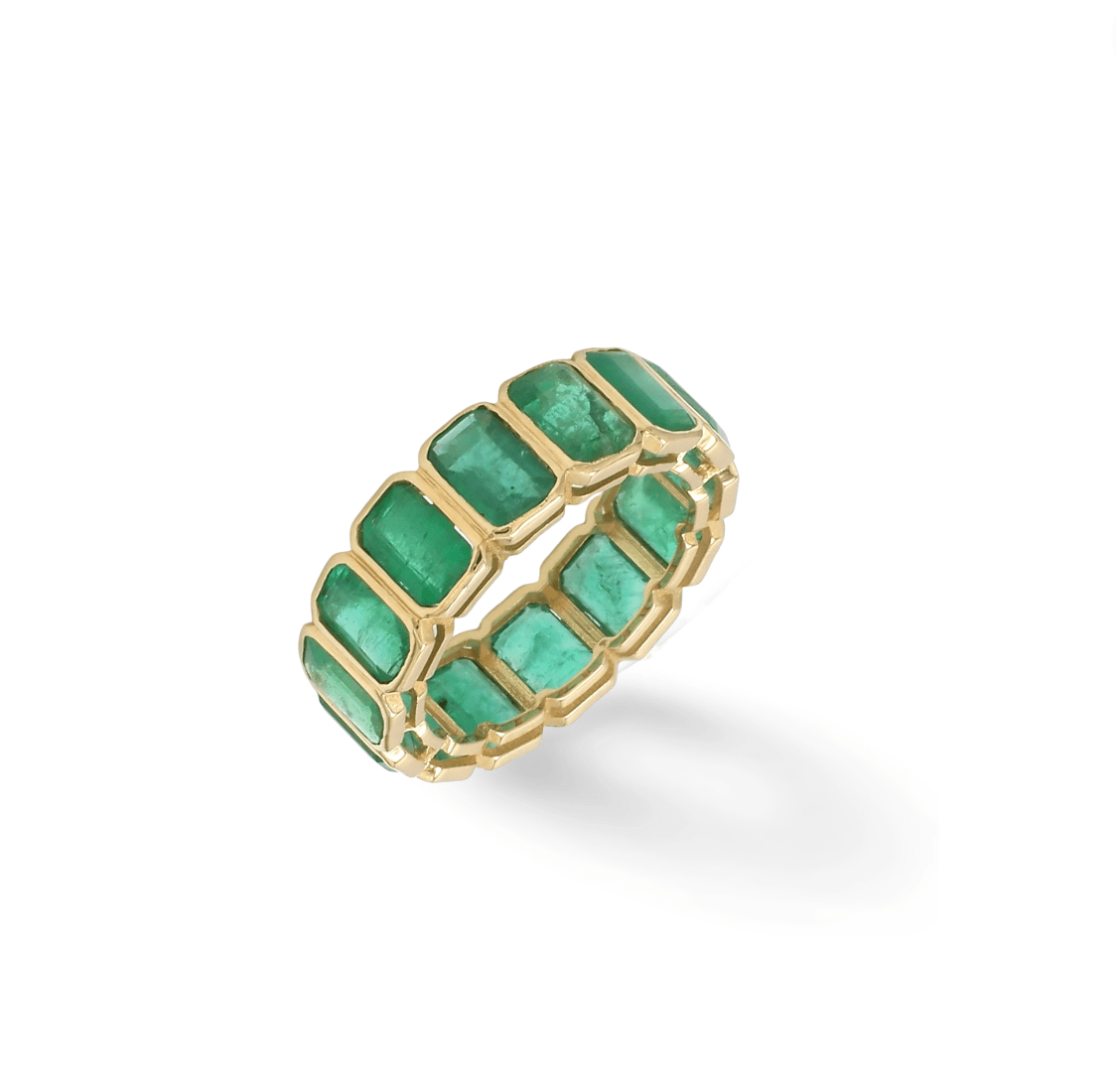Rings 6 / Yellow Gold 14K & 18K Gold Emerald Eternity Ring, Bezel Set