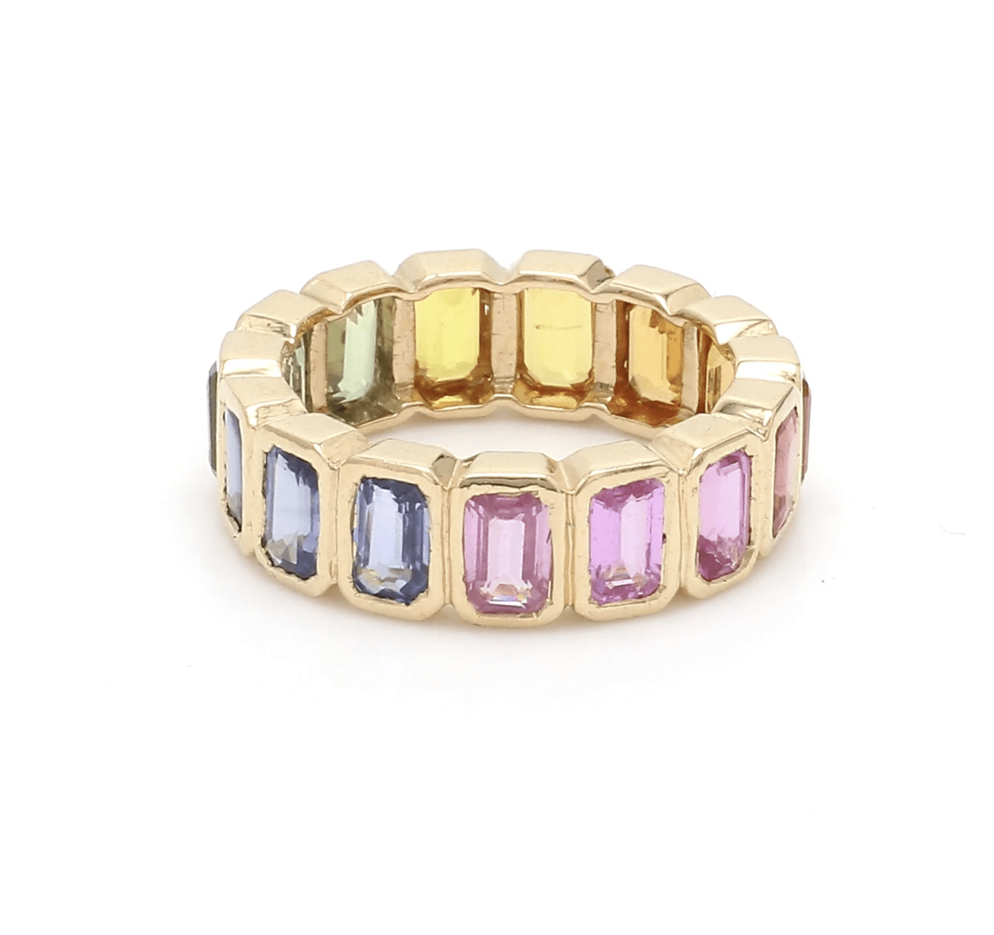 Rings 6 / Yellow Gold 14K & 18K Gold Rainbow Eternity Ring, Bezel Set